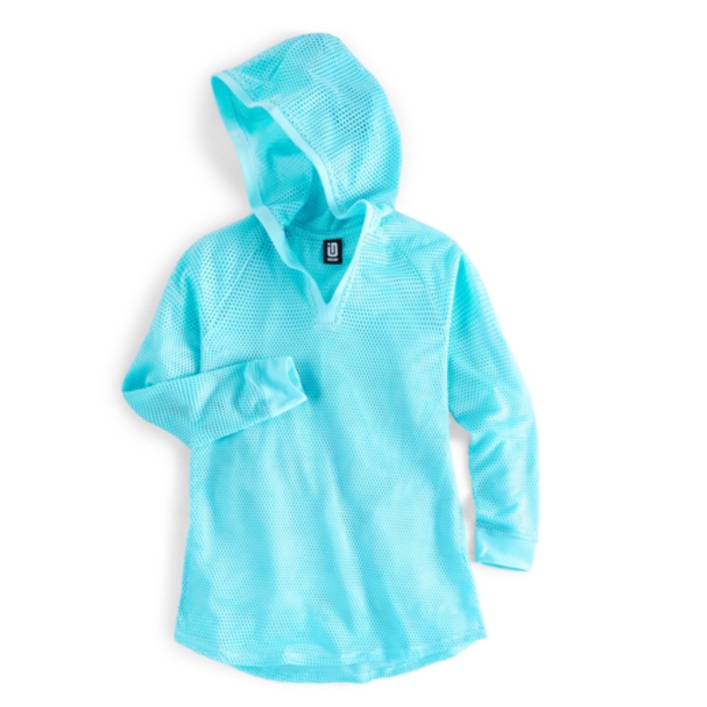 Ideology Girls Mesh Long Sleeve Hooded Cover-Up in Butterfly Blue